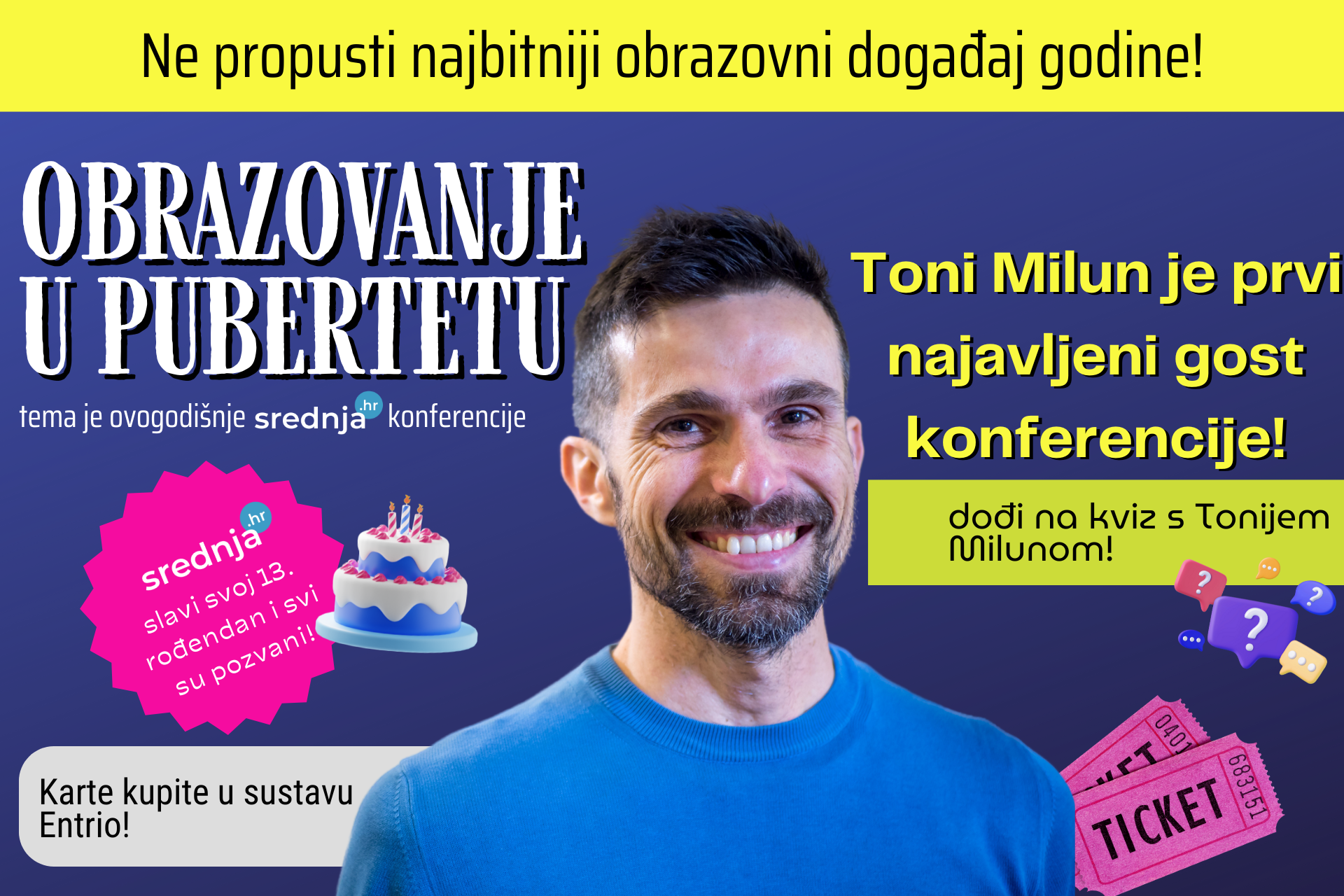 Toni Milun vodi kviz na srednja.hr konferenciji Obrazovanje u pubertetu